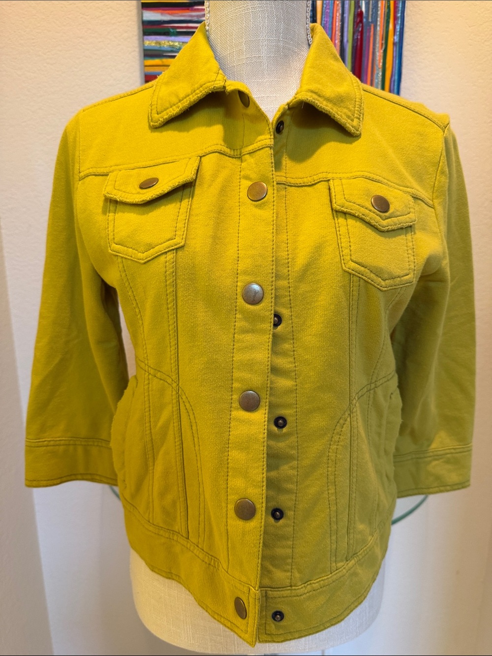 Caslon Yellow-Green Button-Front Jean Jacket